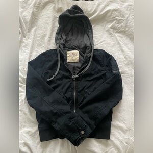Vintage Y2K Black Hollister Hooded Bomber Jacket
